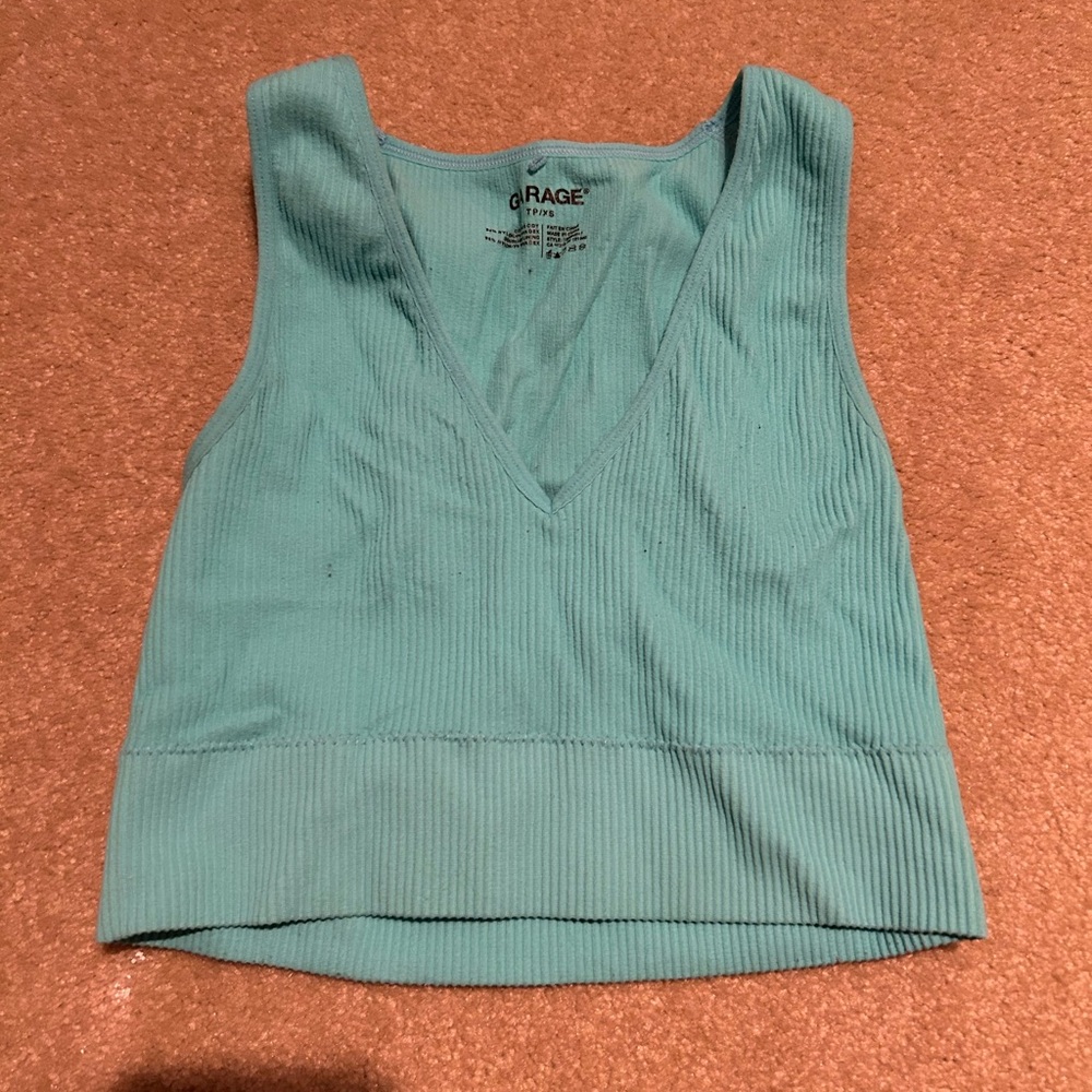 Garage Stella Seamless Plunge Tank Top in Teal